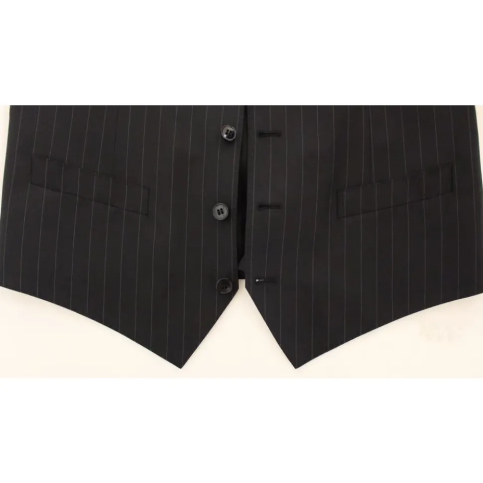 Schwarze Gestreifte Woll Seiden Kleid Weste