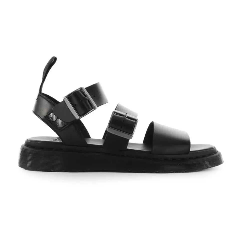 Schwarze gewachste Ledersandale mit Riemen