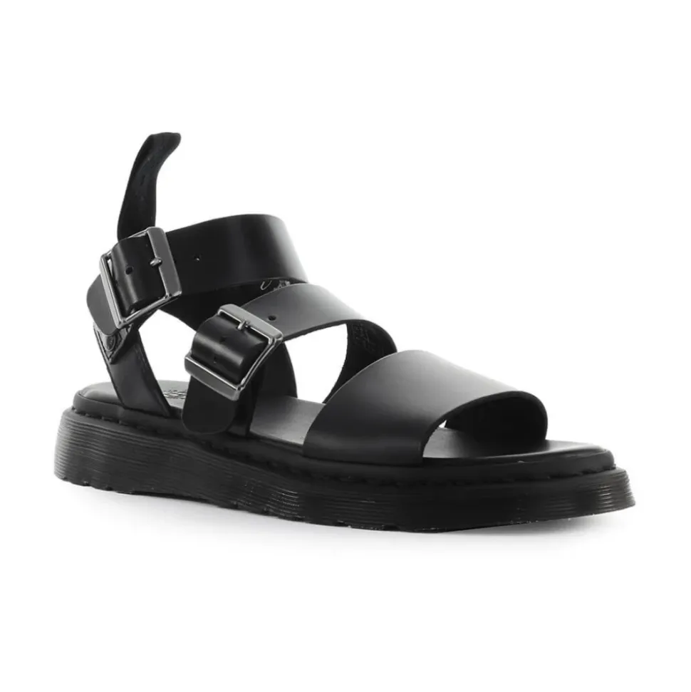 Schwarze gewachste Ledersandale mit Riemen
