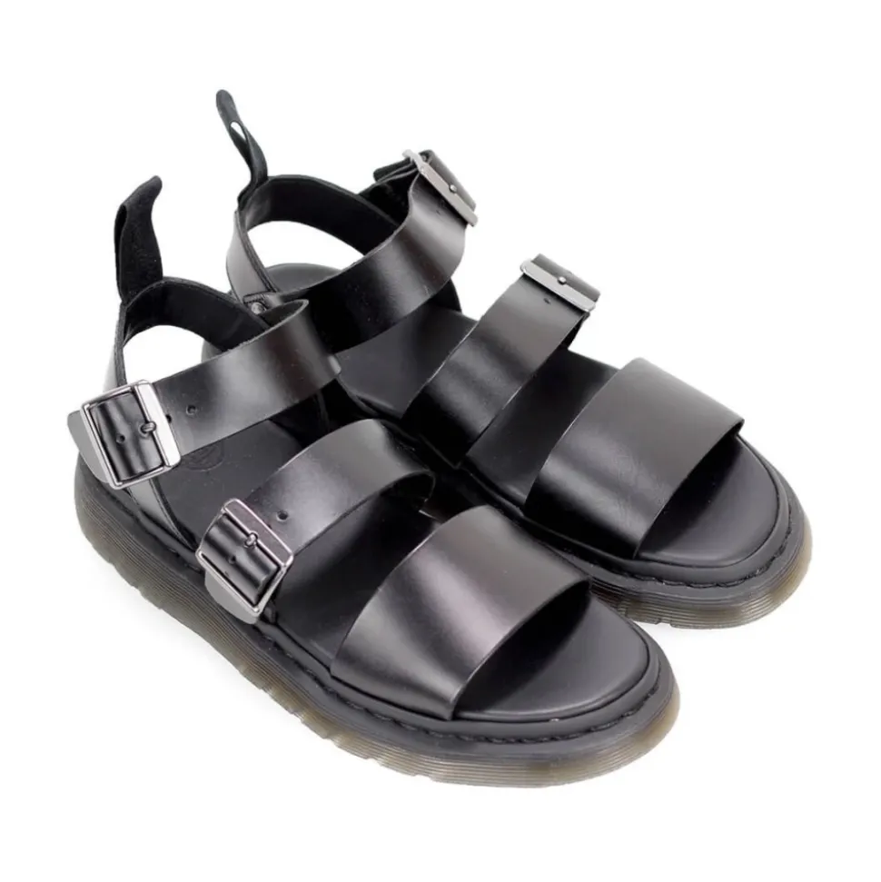 Schwarze gewachste Ledersandale mit Riemen