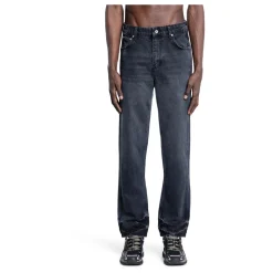 Schwarze Gewaschene Denim Straight Leg Jeans