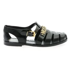 Schwarze Gummistrandsandalen mit goldenem Logo
