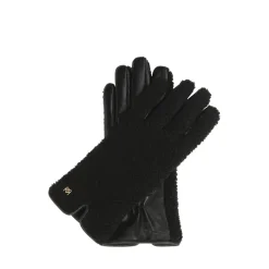 Schwarze Handschuhe aus Leder und Imitat-Lammfell