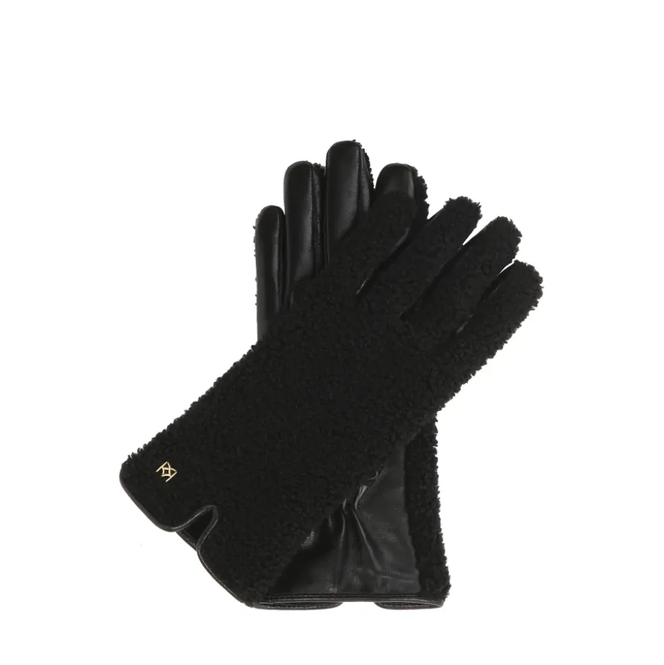 Schwarze Handschuhe aus Leder und Imitat-Lammfell