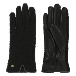Schwarze Handschuhe aus Leder und Imitat-Lammfell