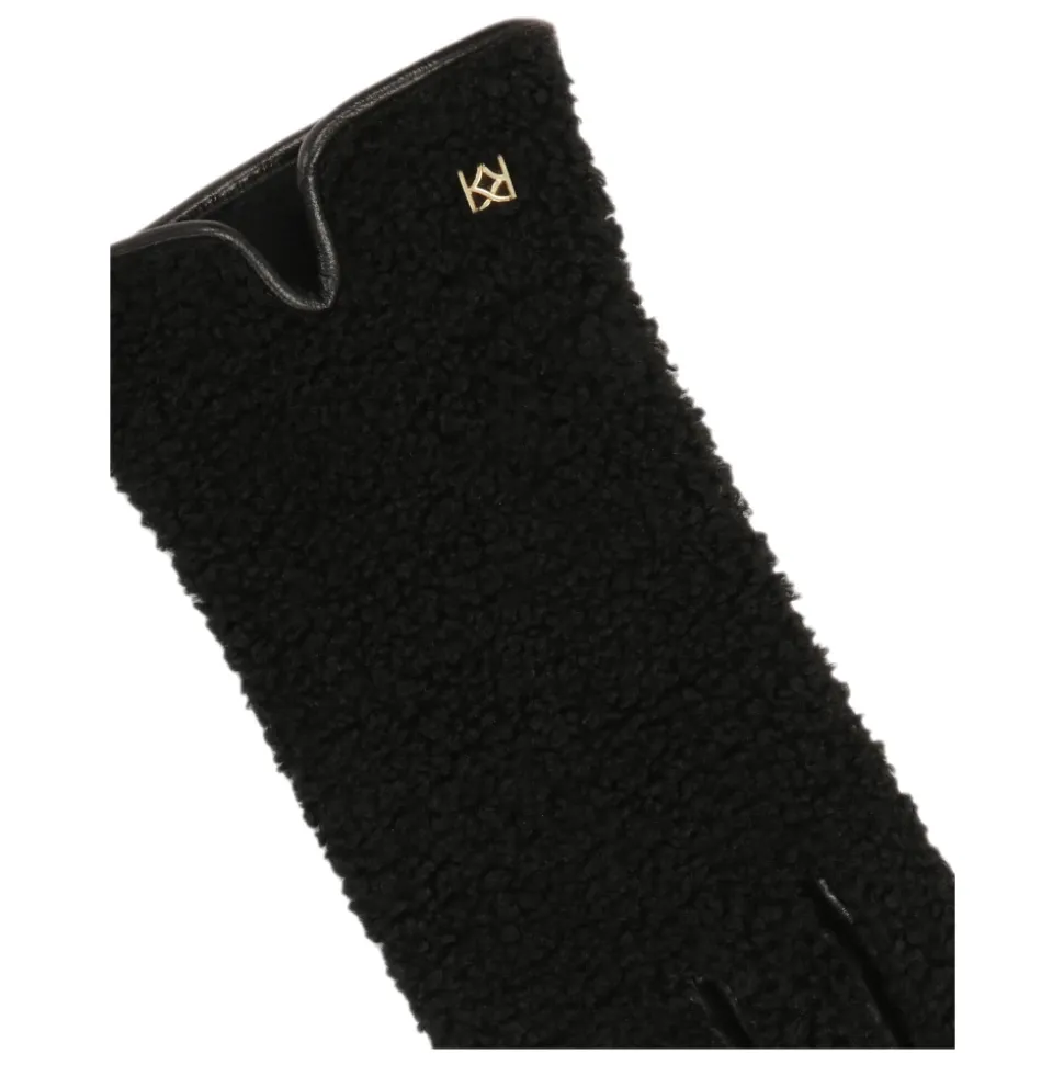 Schwarze Handschuhe aus Leder und Imitat-Lammfell