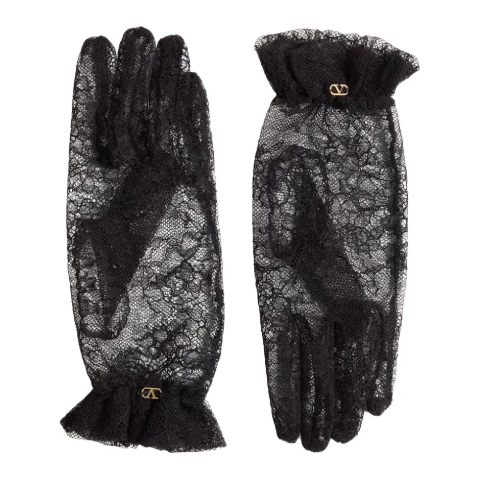 Schwarze Handschuhe mit Metal VLogo-Detail
