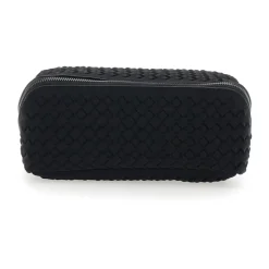Schwarze Handtasche mit Flechtmuster und Top-Reißverschluss aus Eco-Leder für Damen