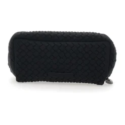 Schwarze Handtasche mit Flechtmuster und Top-Reißverschluss aus Eco-Leder für Damen