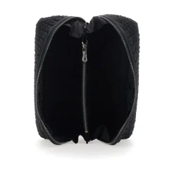 Schwarze Handtasche mit Flechtmuster und Top-Reißverschluss aus Eco-Leder für Damen
