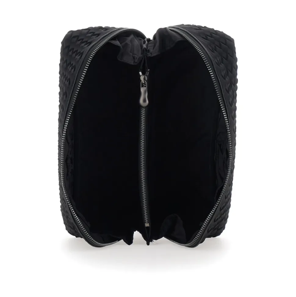Schwarze Handtasche mit Flechtmuster und Top-Reißverschluss aus Eco-Leder für Damen