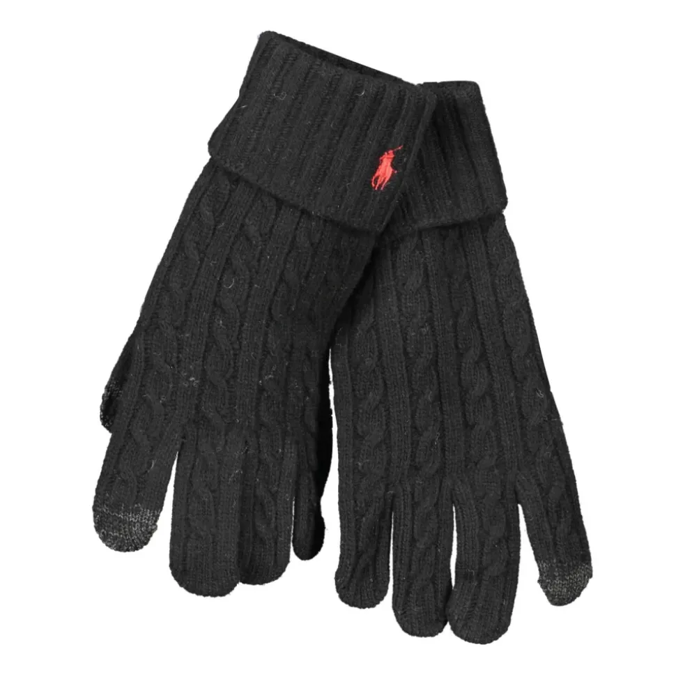 Schwarze Herren Bestickte Logo-Handschuhe