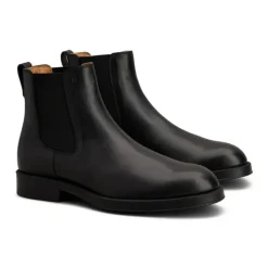 Schwarze Kalbsleder Stiefeletten Elastische Einsätze