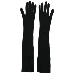 Schwarze Kaschmir-Strick Ellenbogenlange Handschuhe