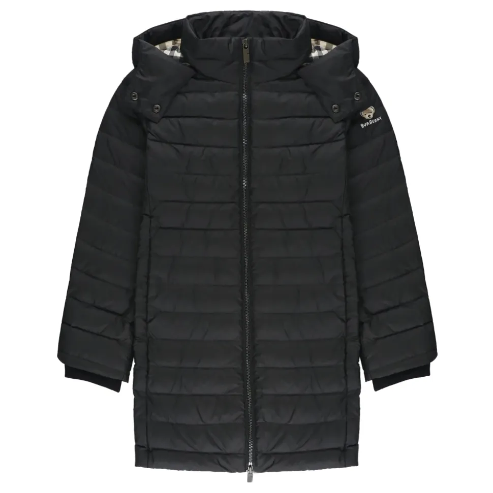 Schwarze Kinder Daunenjacke mit Kapuze