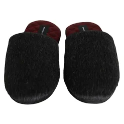 Schwarze Kunstfell Slip On Schuhe