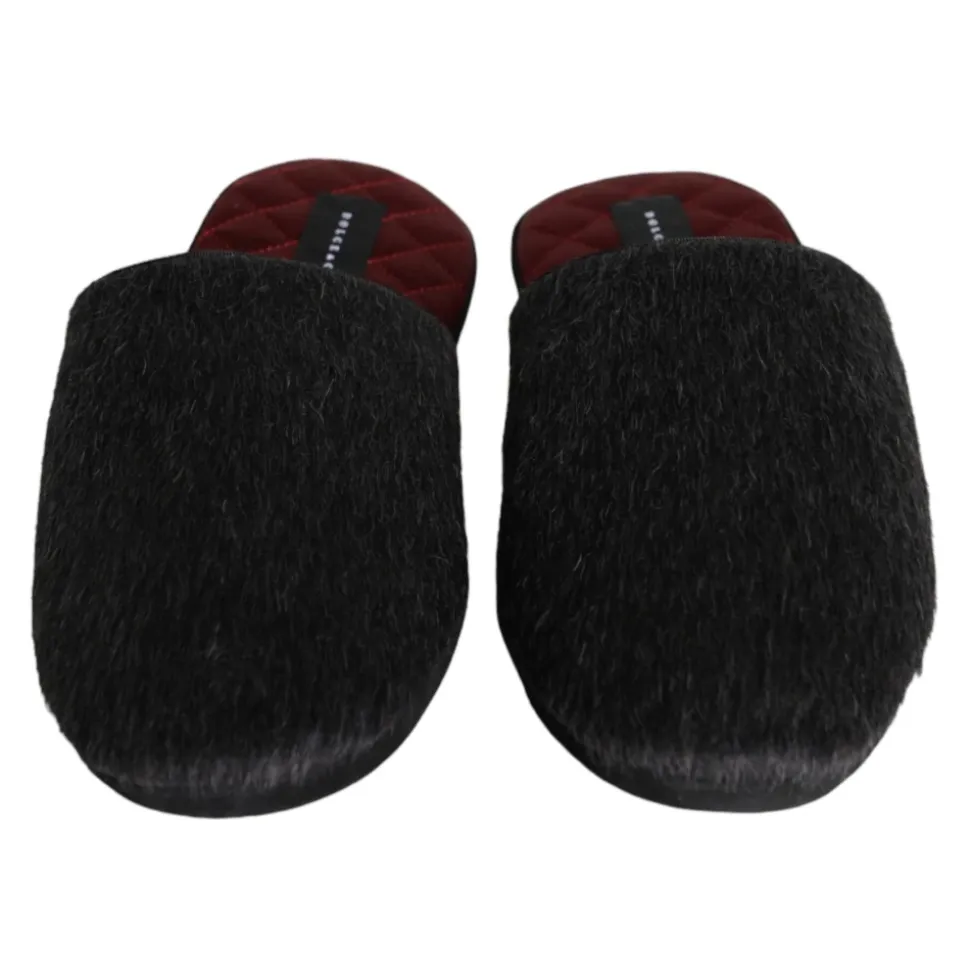 Schwarze Kunstfell Slip On Schuhe