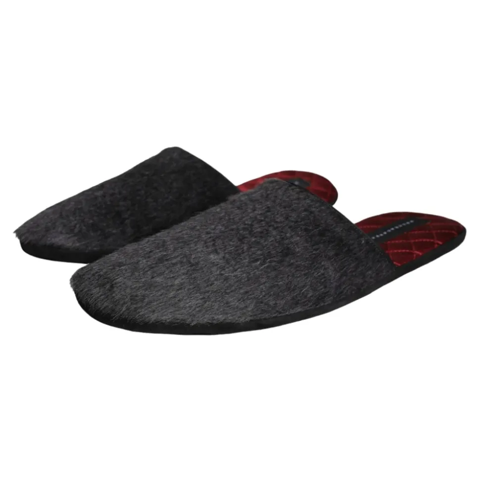 Schwarze Kunstfell Slip On Schuhe
