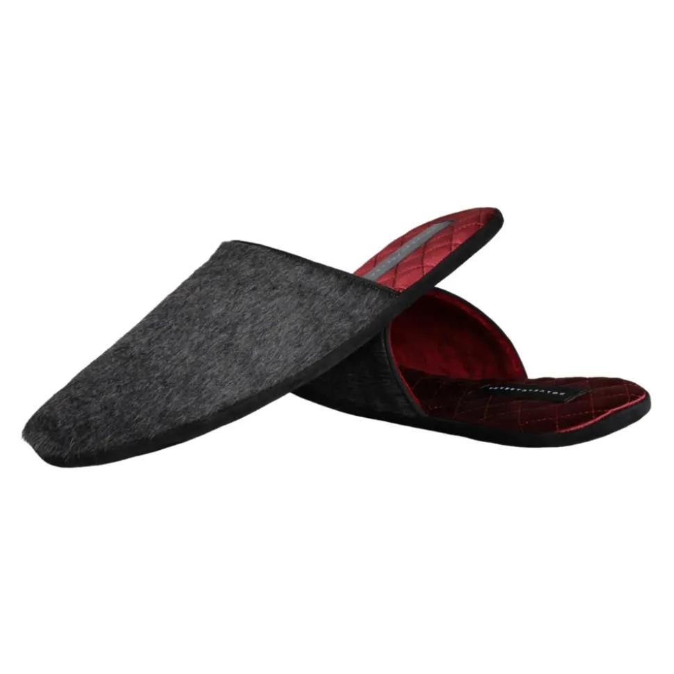 Schwarze Kunstfell Slip On Schuhe