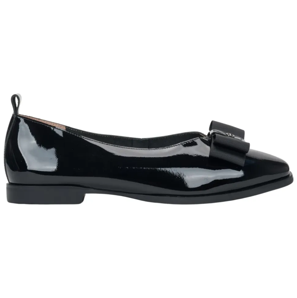 Schwarze Lackleder-Ballerinas für Damen mit einer Schleife