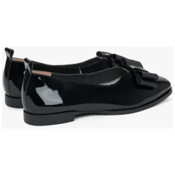 Schwarze Lackleder-Ballerinas für Damen mit einer Schleife