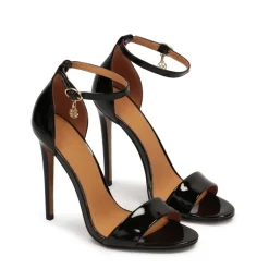Schwarze Lackledersandalen mit schmalem Absatz