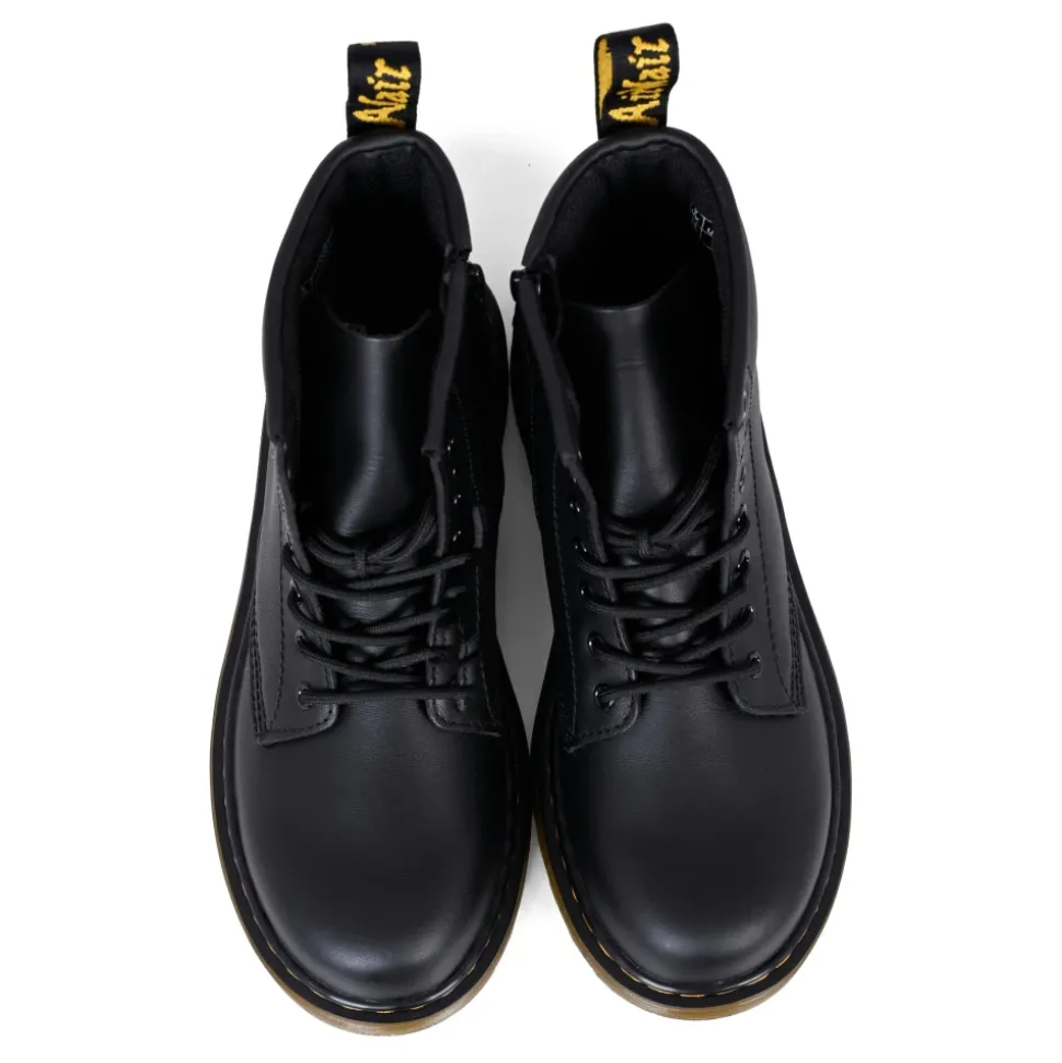 Schwarze Leder Bikerstiefel mit Gelben Nähten