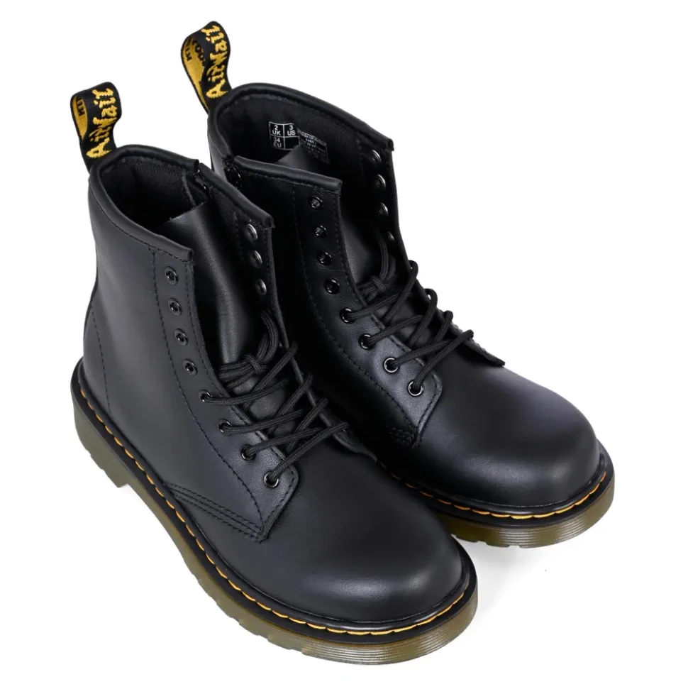 Schwarze Leder Bikerstiefel mit Gelben Nähten