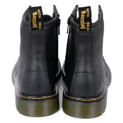 Schwarze Leder Bikerstiefel mit Gelben Nähten