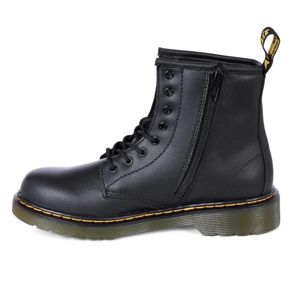 Schwarze Leder Bikerstiefel mit Gelben Nähten