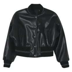 Schwarze Leder Bomberjacke