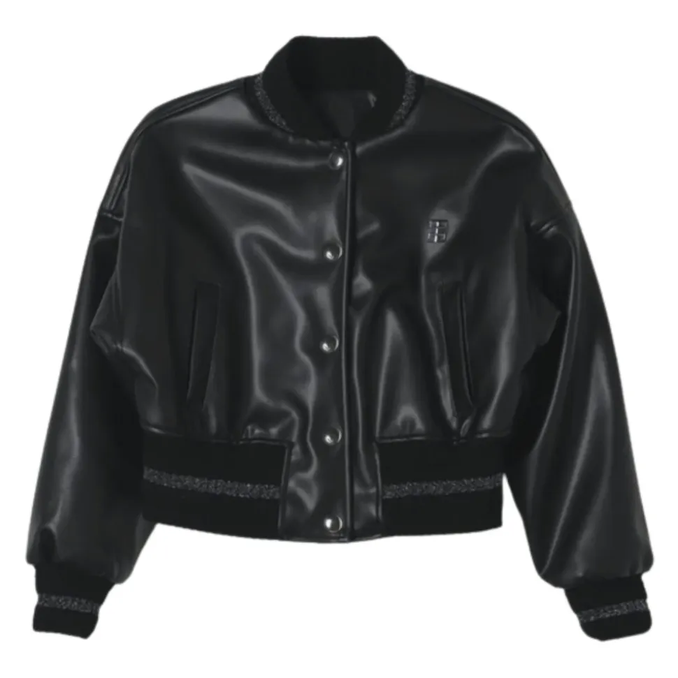 Schwarze Leder Bomberjacke