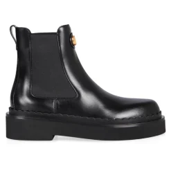 Schwarze Leder Chelsea Boots Elastische Einsätze