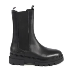 Schwarze Leder Chelsea Boots Plateausohle