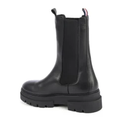 Schwarze Leder Chelsea Boots Plateausohle