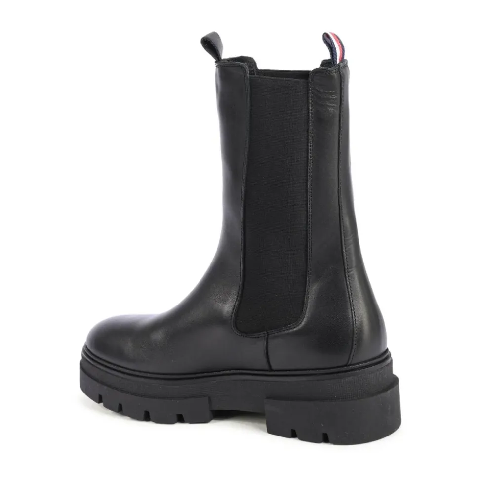 Schwarze Leder Chelsea Boots Plateausohle