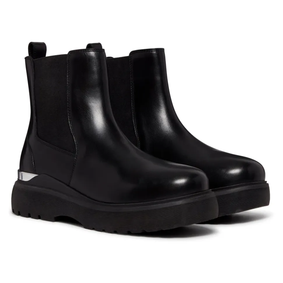 Schwarze Leder Chelsea Stiefel