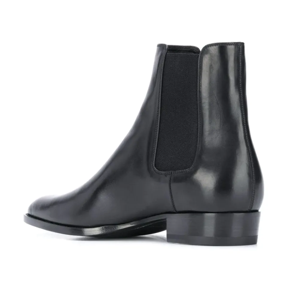 Schwarze Leder Chelsea Stiefel