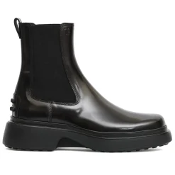 Schwarze Leder Chelsea Stiefeletten