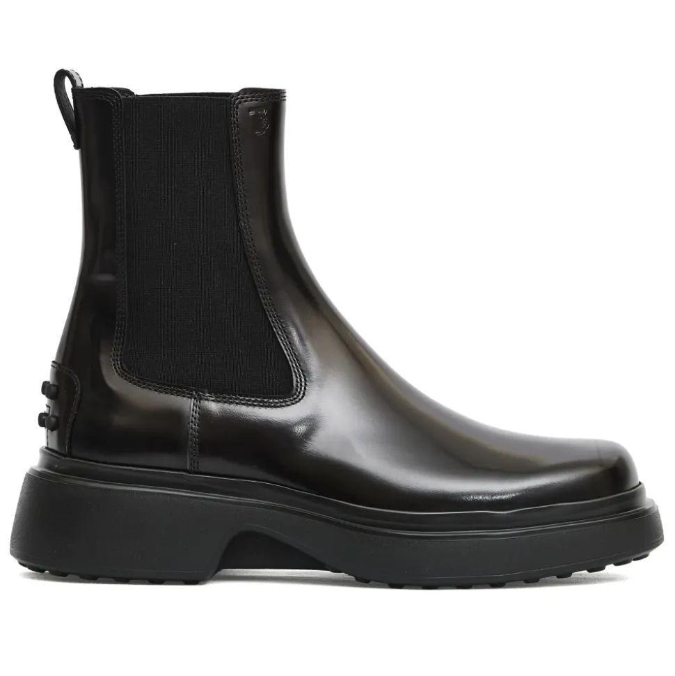 Schwarze Leder Chelsea Stiefeletten