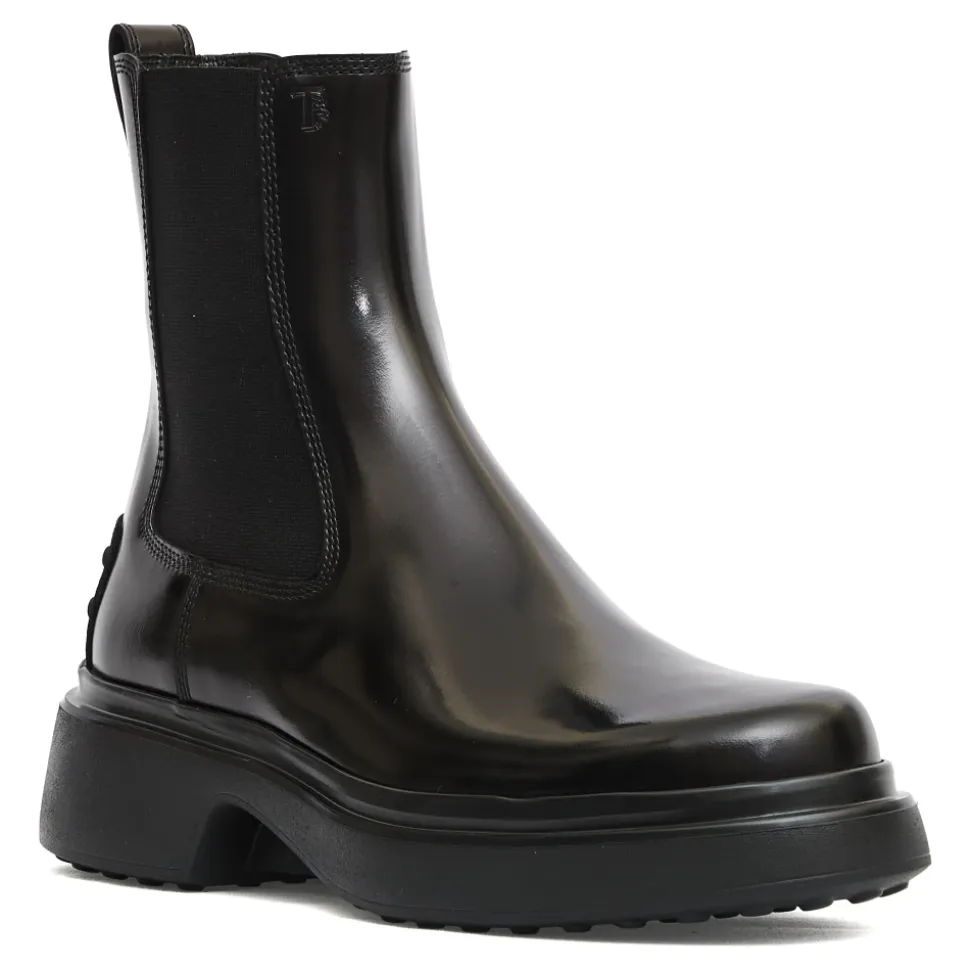 Schwarze Leder Chelsea Stiefeletten