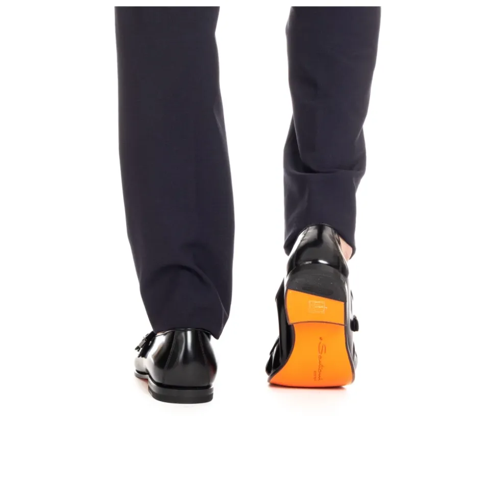 Schwarze Leder Doppel Schnalle Schuhe