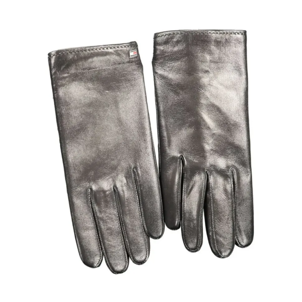 Schwarze Leder Gepolsterte Logo Handschuhe