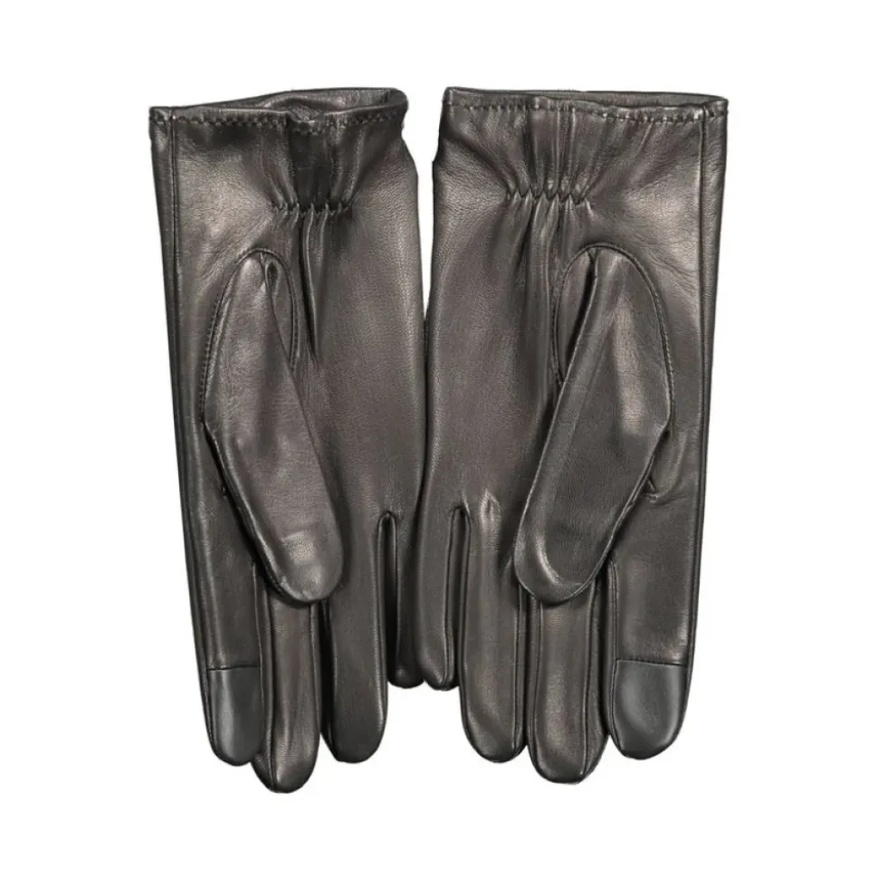 Schwarze Leder Gepolsterte Logo Handschuhe