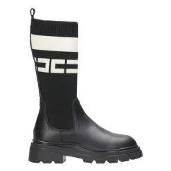 Schwarze Leder High Legging Stiefel