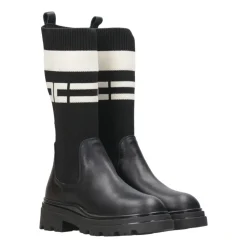 Schwarze Leder High Legging Stiefel