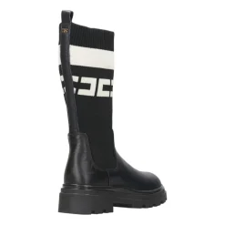 Schwarze Leder High Legging Stiefel