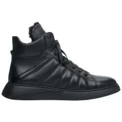 Schwarze Leder High-Top Sneakers