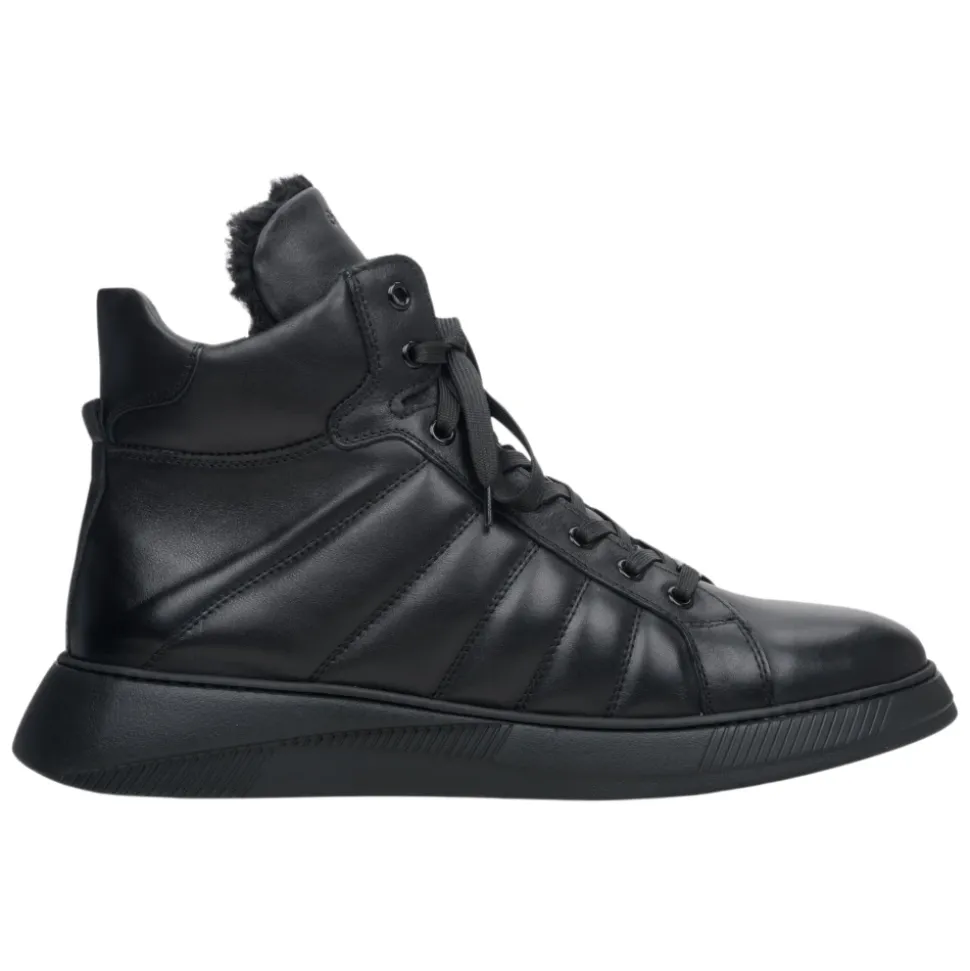 Schwarze Leder High-Top Sneakers