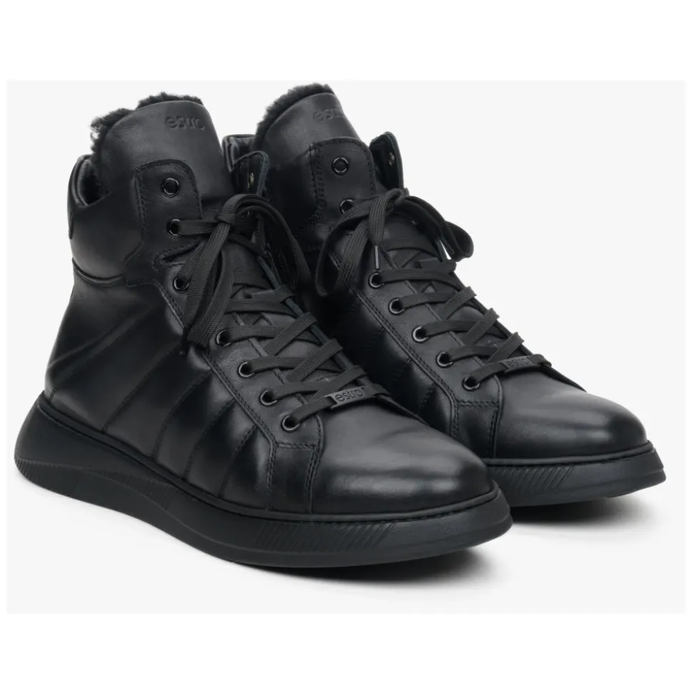 Schwarze Leder High-Top Sneakers